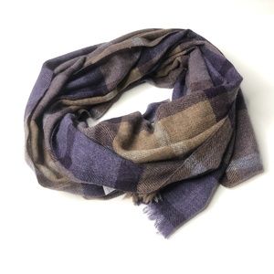 Brunello Cucinelli Cashmere Purple Tan Plaid Scarf